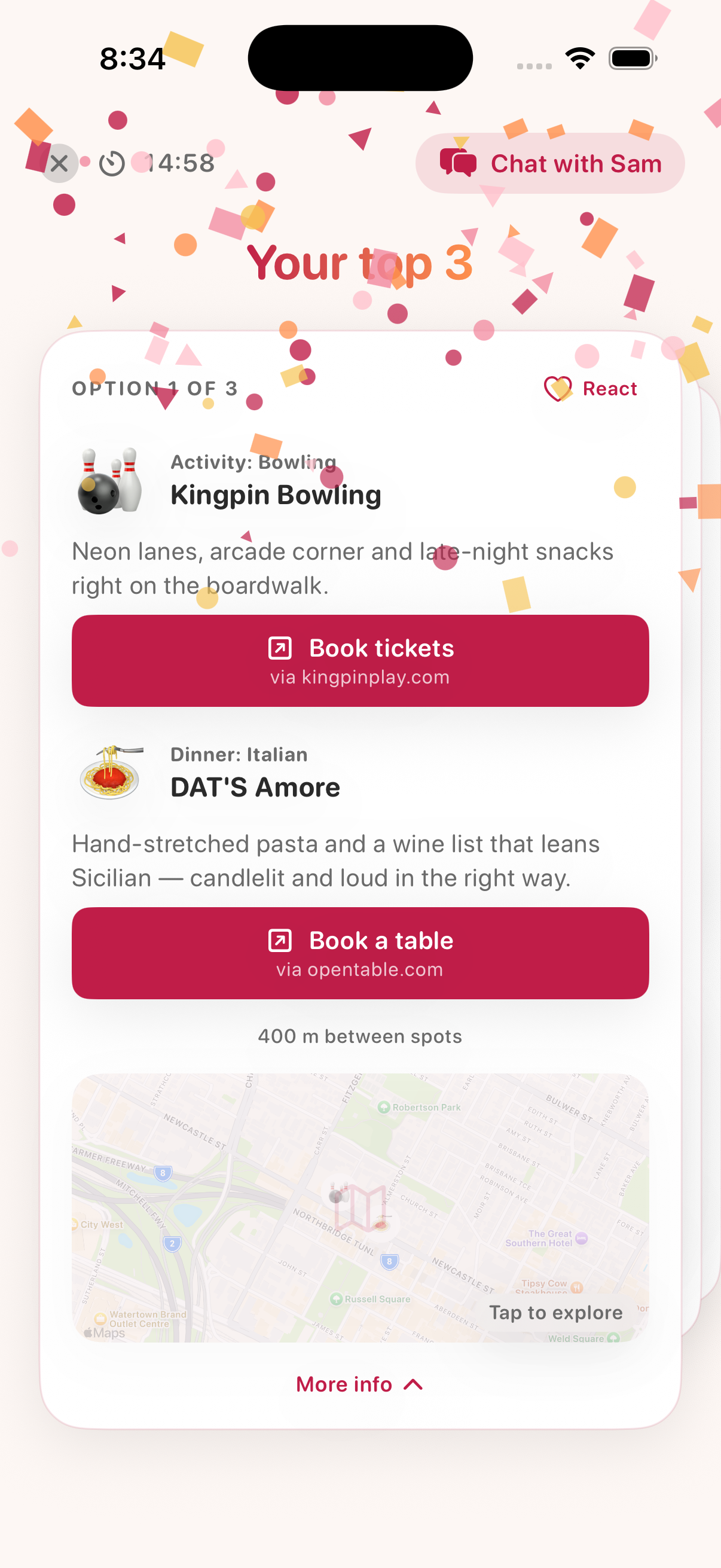 Your top 3 result screen