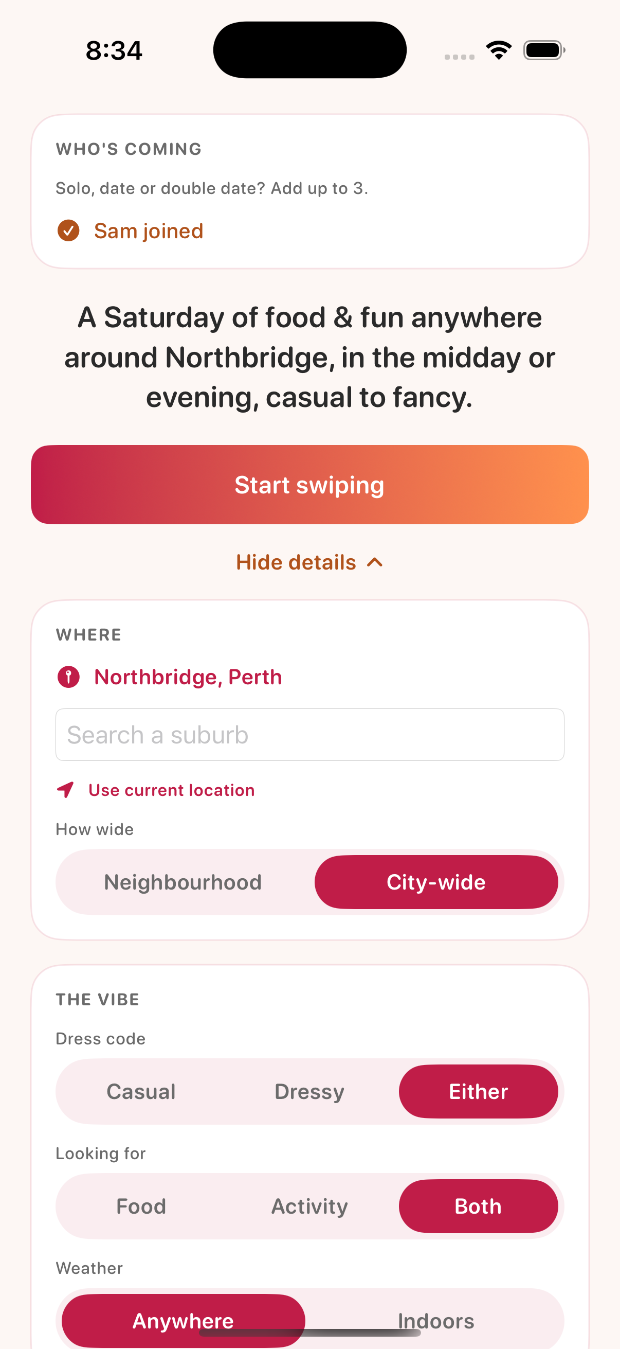 Plan a date screen